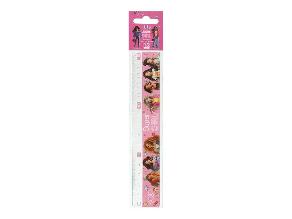 Линейка пластиковая ZiBi Super Girl, 15 см, две шкалы, ZiBi