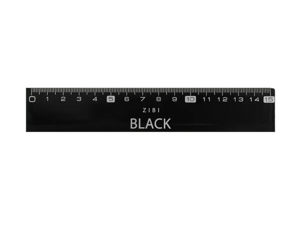 Лінійка пластикова ZiBi Black, 15 см, дві шкали, ZiBi