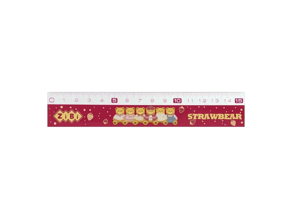 Линейка пластиковая ZiBi Bear Toy Strawbear, 15 см, две шкалы, ZiBi