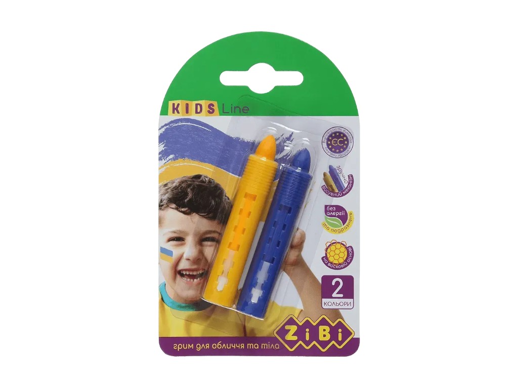 Олівці для гриму Zibi Kids патріотичні, 2 кольори (жовтий/синій), 10 г