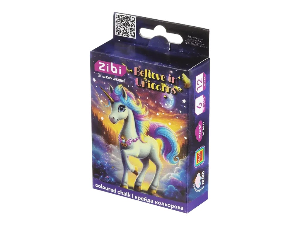 Крейда кольорова квадратна ZiBi Unicorn, 10 мм, для малювання, ZiBi
