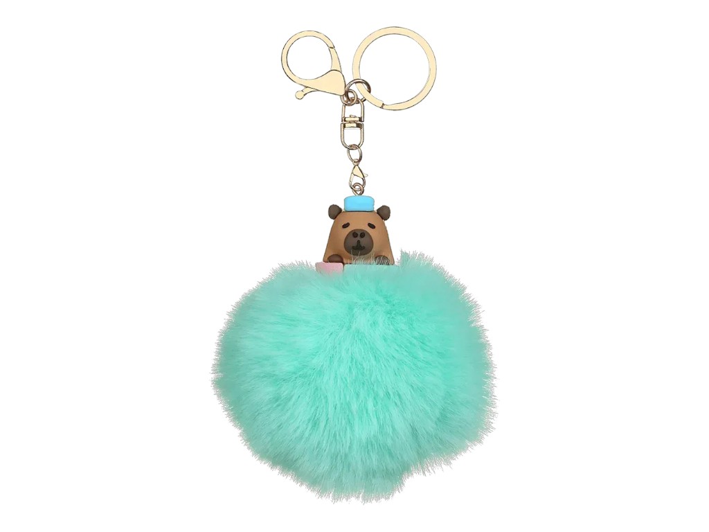 Брелок-помпон из меха PomPom Capybara, около 8 см, с фигуркой, 4 вида (цена за 1шт) ZiBi