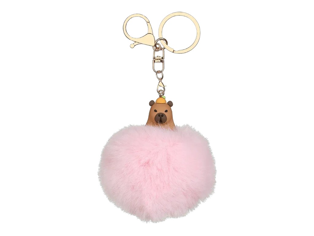 Брелок-помпон из меха PomPom Capybara, около 8 см, с фигуркой, 4 вида (цена за 1шт) ZiBi