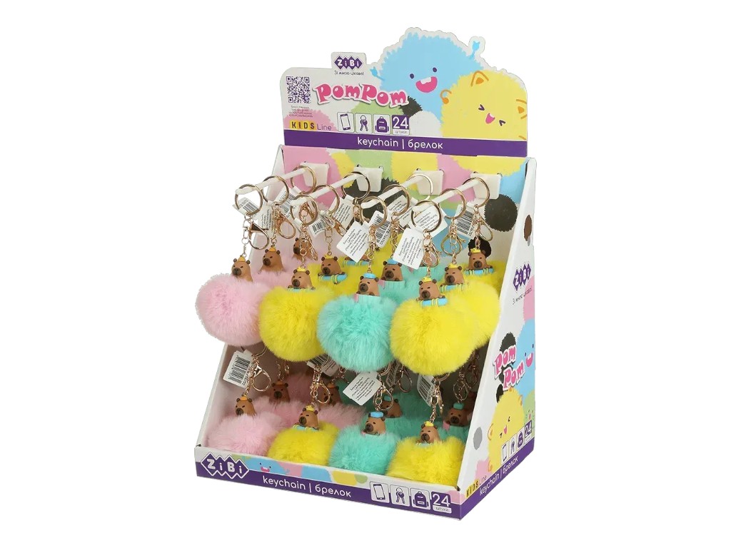 Брелок-помпон из меха PomPom Capybara, около 8 см, с фигуркой, 4 вида (цена за 1шт) ZiBi