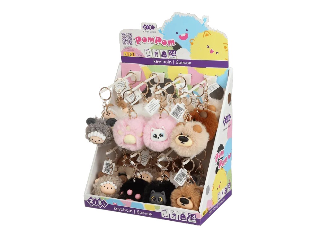 Брелок-помпон из меха PomPom Cutie, около 8 см, ассорти дизайнов, ZiBi (цена за 1шт) 