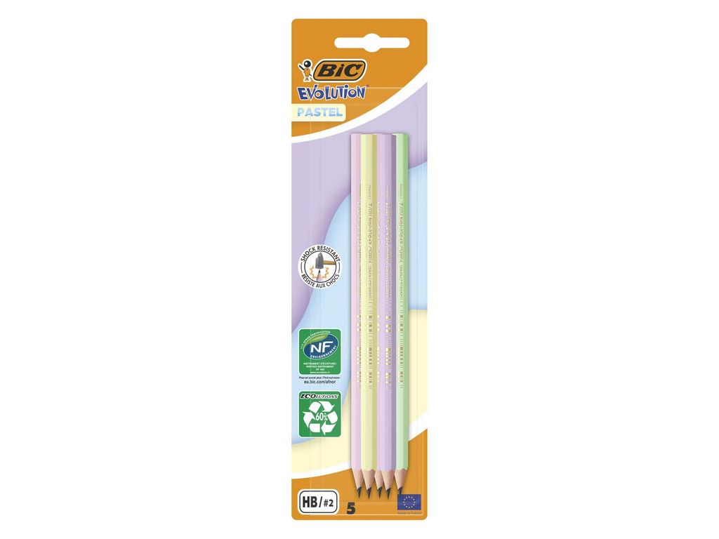 Карандаш ЭКОЛЮШЕН Пастель, блистер 5шт, без резинки, BIC bc518980