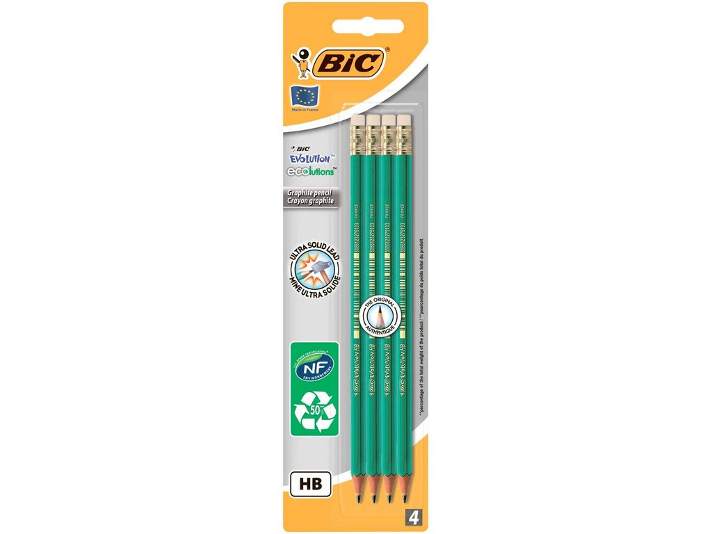 Карандаш чернографитовый Еволюшн Еко, с резинкой, 655 HB, BIC bc8902753