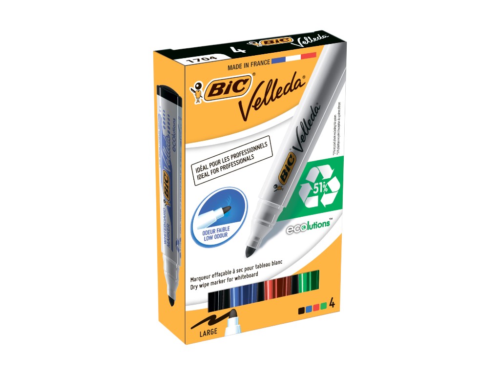 Маркер для сухостираемых досок BIC Velleda Ecolutions, спиртовой, 4 цвета