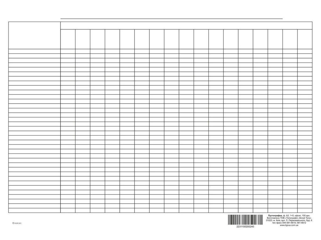 Пустографка, офс., А3, 1+1, к-т 100 арк., Белый тигр bt.000000240