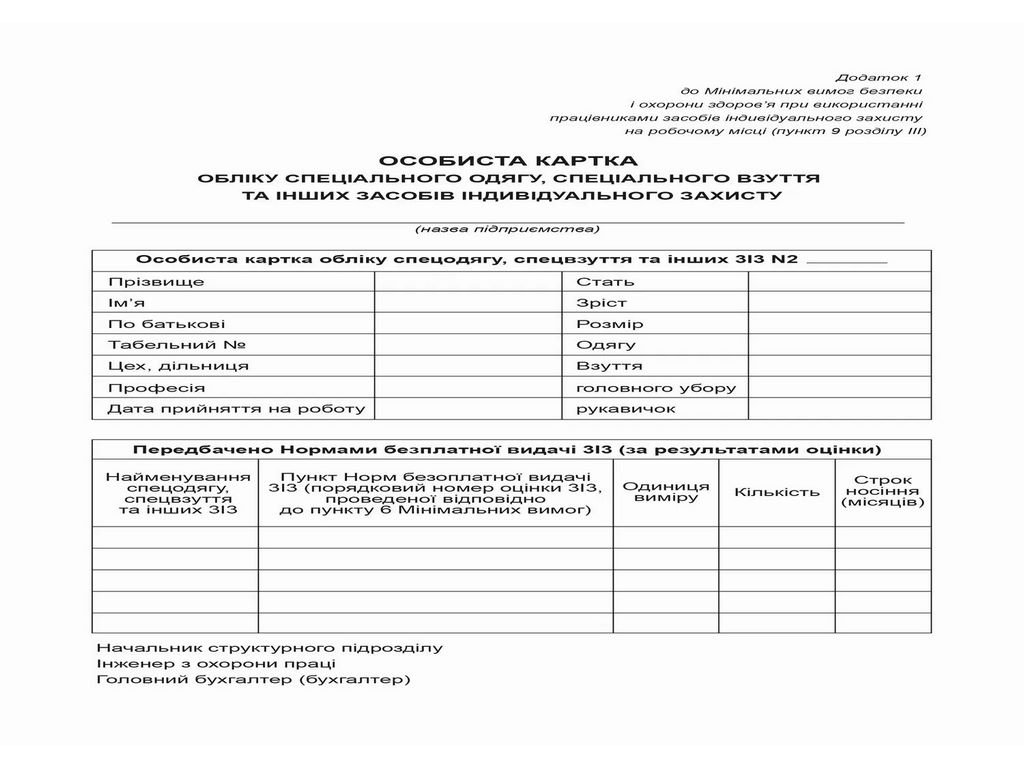 Личная карточка учета спецодежды, спецобуви и т.д. средств индиви. защиты (СИЗ) А5 1+1 картон, Белый