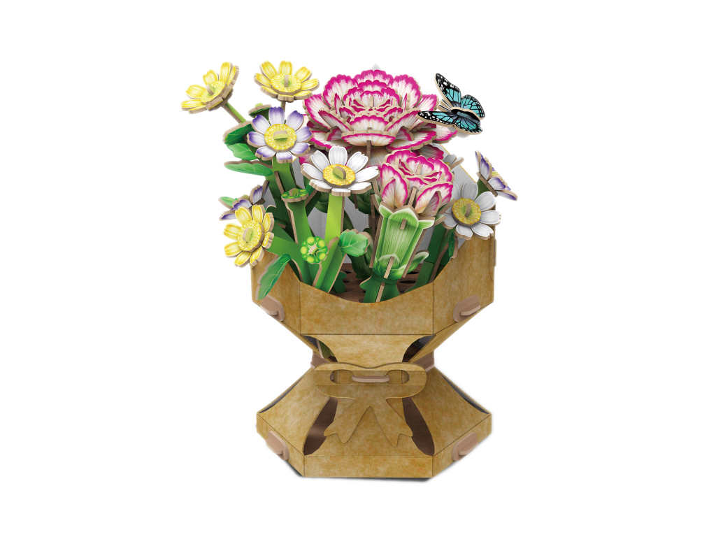 3D пазл конструктор Carnation Flower Bouquet, 18.7 см, объемная композиция, Cubic Fun
