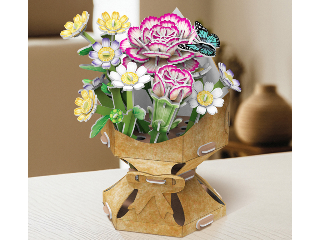 3D пазл конструктор Carnation Flower Bouquet, 18.7 см, объемная композиция, Cubic Fun
