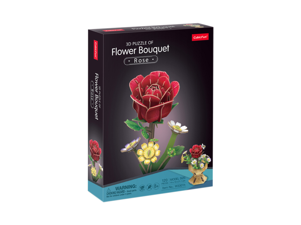3D пазл конструктор Rose Flower Bouquet, 21.1 см, объемная композиция, Cubic Fun