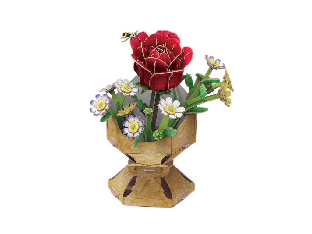 3D пазл конструктор Rose Flower Bouquet, 21.1 см, объемная композиция, Cubic Fun