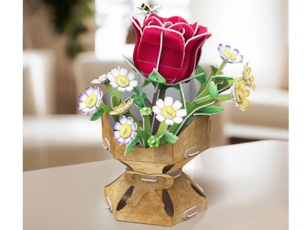 3D пазл конструктор Rose Flower Bouquet, 21.1 см, объемная композиция, Cubic Fun