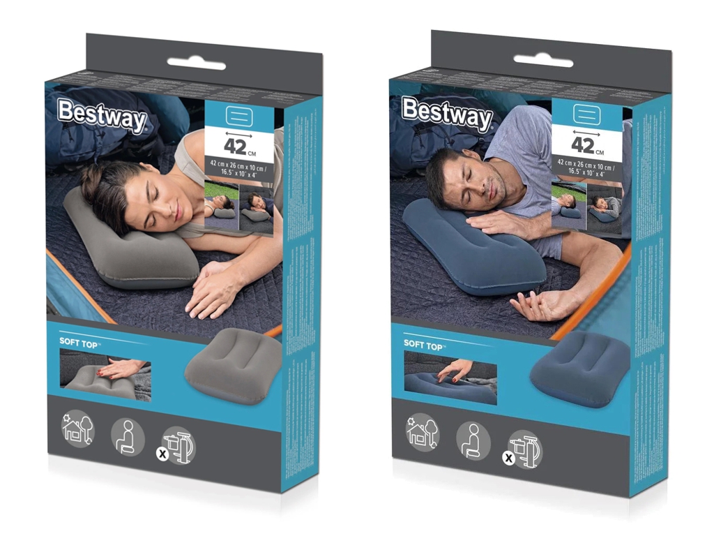 Надувная подушка покрытая флоком Travel Pillow. Bestway 67121