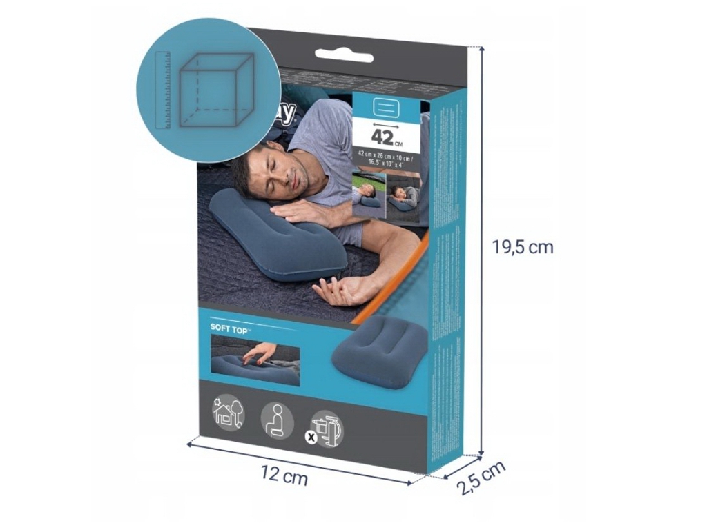 Надувная подушка покрытая флоком Travel Pillow. Bestway 67121