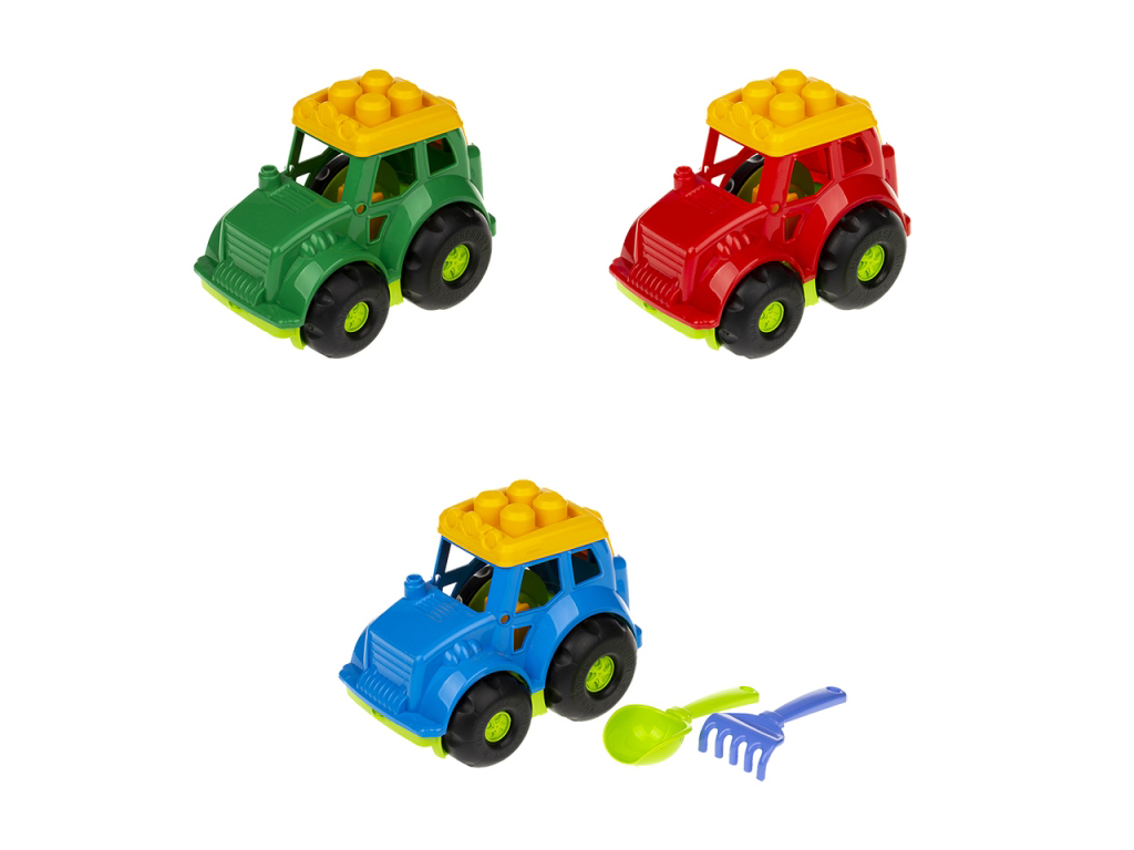 Трактор с аксессуарами Кузнечик №1 0206, 24 см, с лопаткой и граблями, Colorplast
