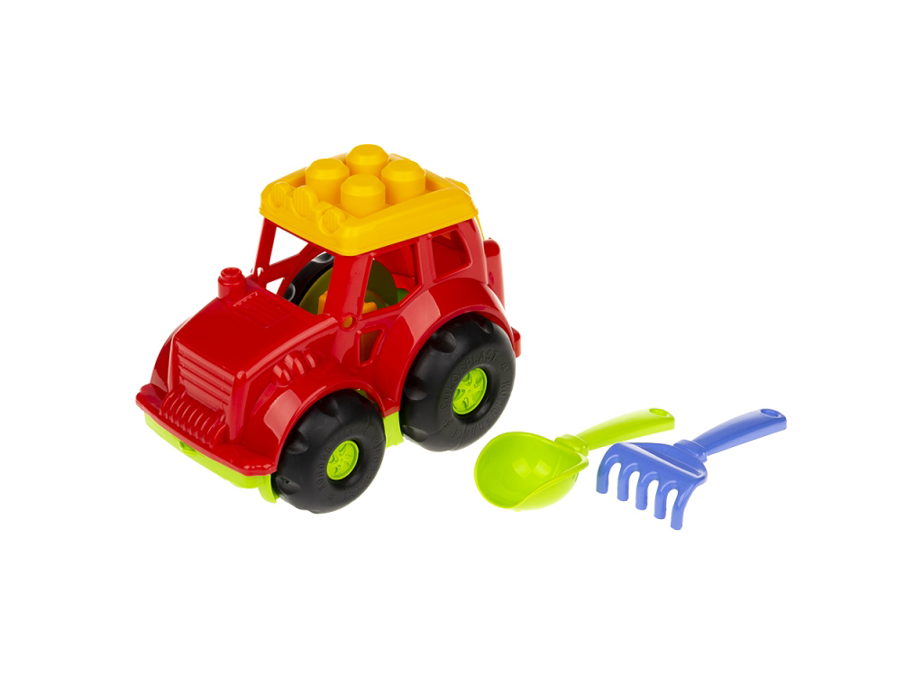 Трактор с аксессуарами Кузнечик №1 0206, 24 см, с лопаткой и граблями, Colorplast