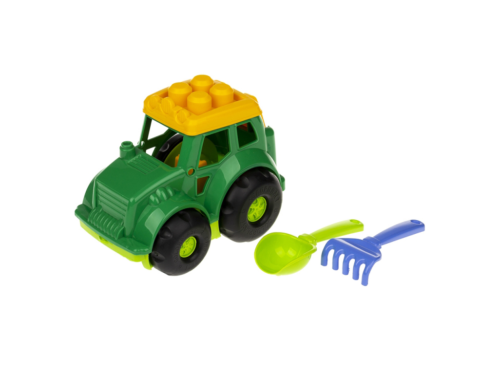 Трактор с аксессуарами Кузнечик №1 0206, 24 см, с лопаткой и граблями, Colorplast