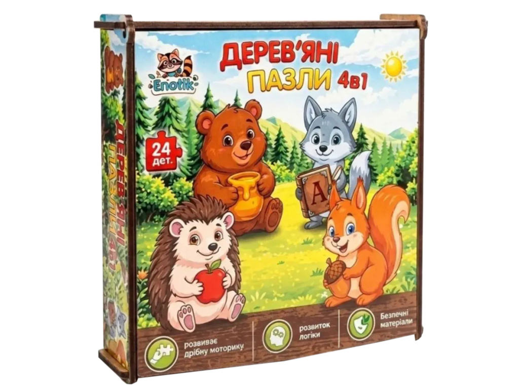 Дере'яний пазл "Лісні тваринки", 24 деталі, Enotik 3-003