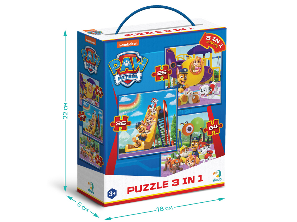 Пазл Paw Patrol 3в1, Ігровий майданчик, 25, 36, 54 елемента, DoDo 200578