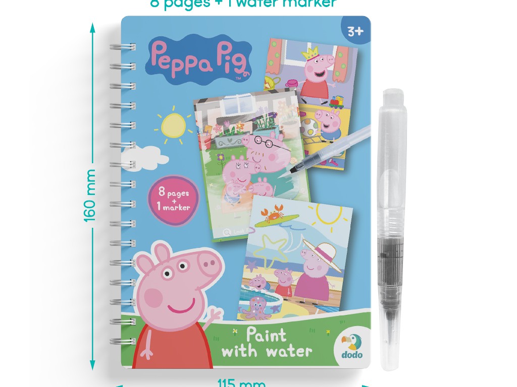 Набір водних розмальовок "Peppa Pig", книжка-розмальовка 8 стор., маркер, вік 3+, Dodo