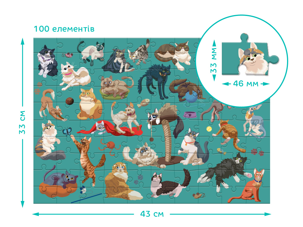 Пазл Професії, Кумедні коти, 100 элементов, DoDo