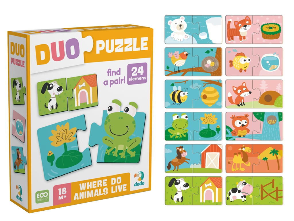 Пазл детский DUO Зверята и их дома, логическое развитие, DoDo
