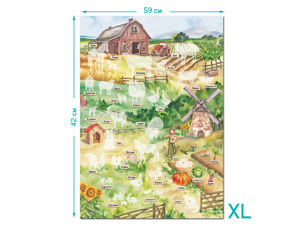 Навчальний постер з наклейками Мешканці ферми XL, DoDo 300893
