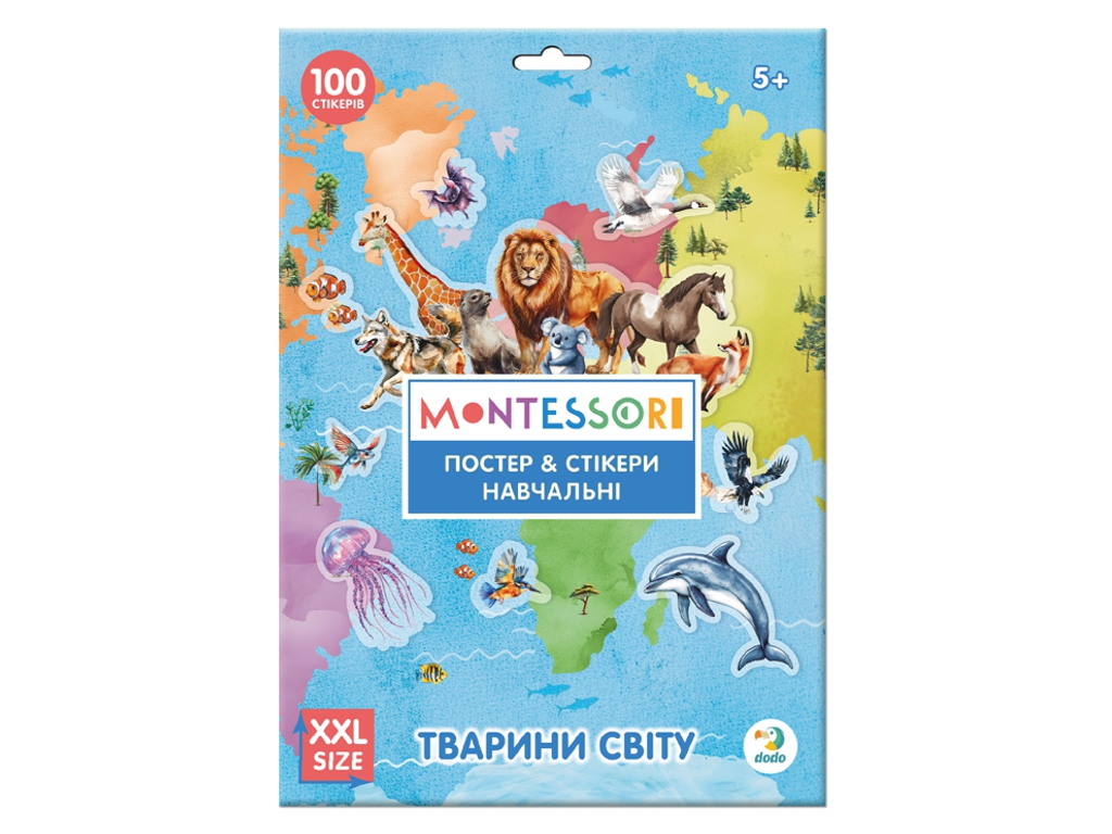 Навчальний постер з наклейками Тварини світу XXL, DoDo 300900