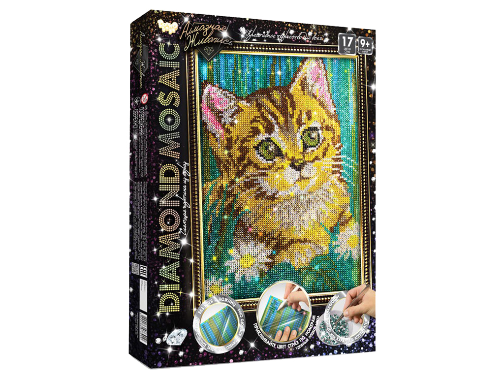 Набор для творчества Diamond Mosaic Кот в ромашках маленький, Danko Toys