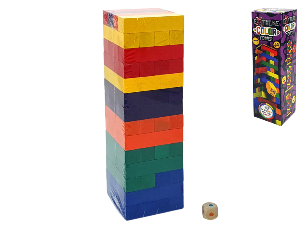 Настольная игра баланс Extreme Color Tower, 27.5 см, с кубиком, Danko Toys