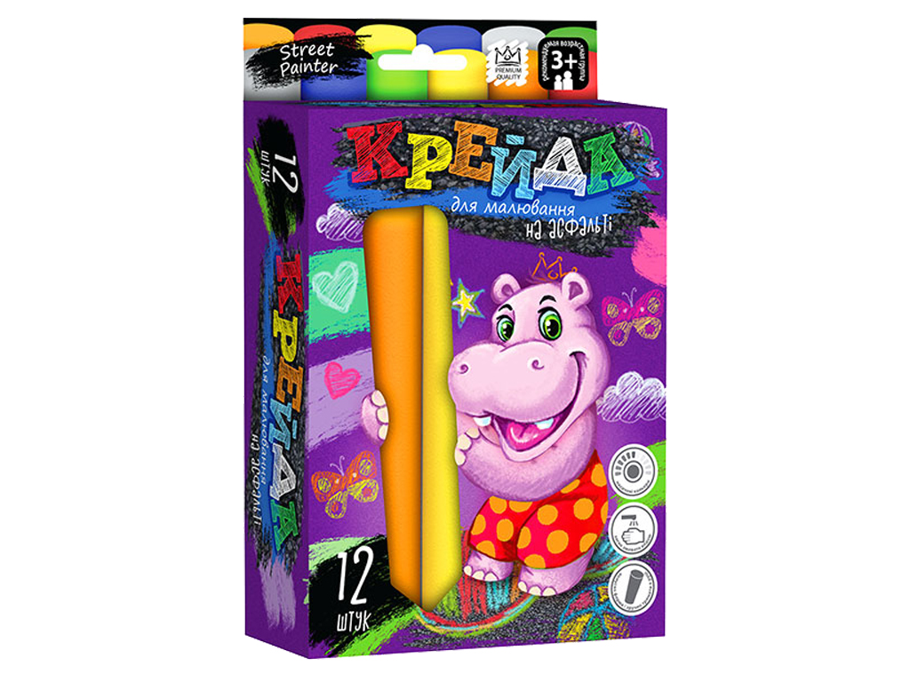 Мел для рисования на асфальте большой 12 шт, Danko Toys