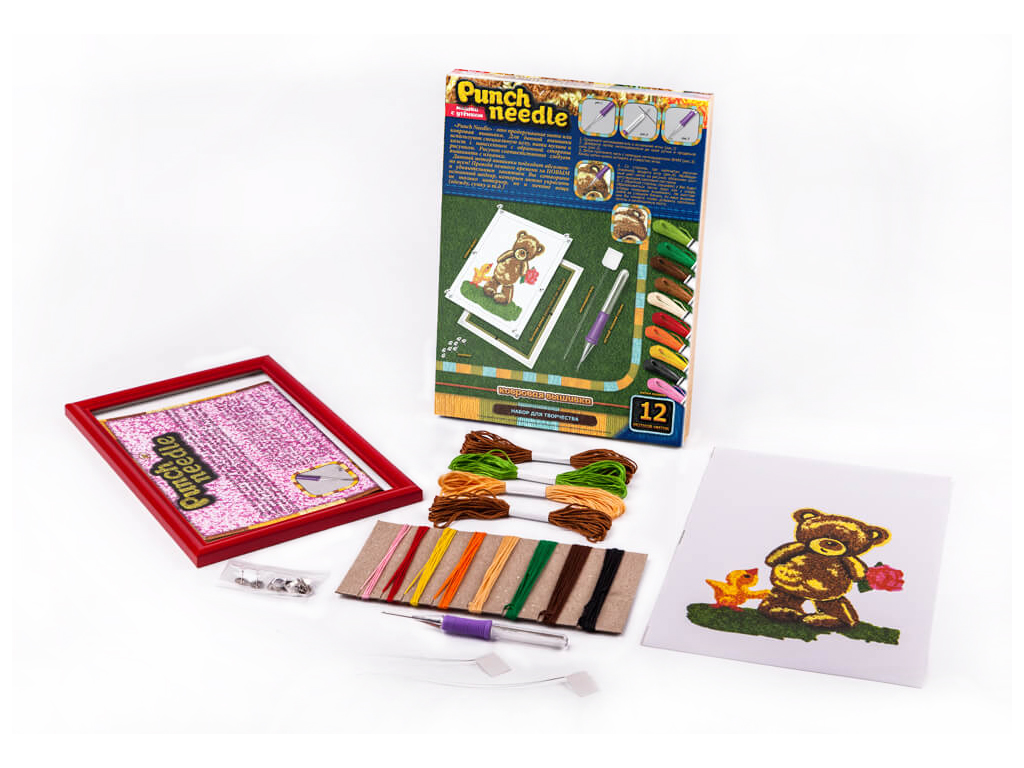 Набор для творчества Ковровая вышивка Мишка с утёнком Punch needle, Danko Toys