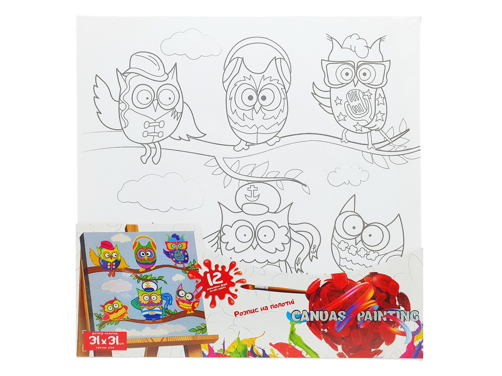 Картина по номерам роспись на холсте Забавные совы, Danko Toys