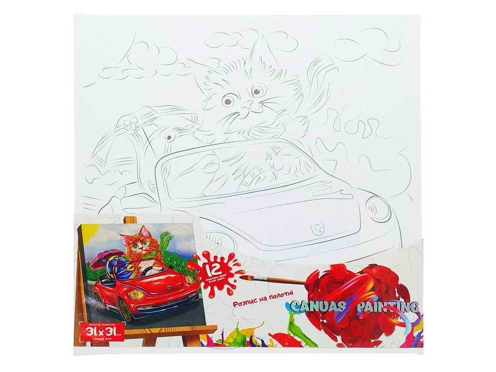 Картина по номерам роспись на холсте Кот в автомобиле, Danko Toys