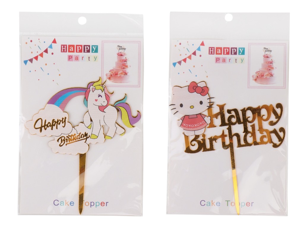 Топпер для торта "Merry Christmas"/"Happy Birthday" 8820-002, микс видов (цена за 1шт.)