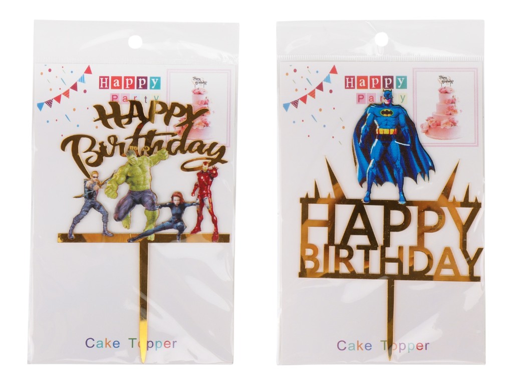 Топпер для торту "Happy Birthday" 8820-005, мікс видів (ціна за 1шт.)