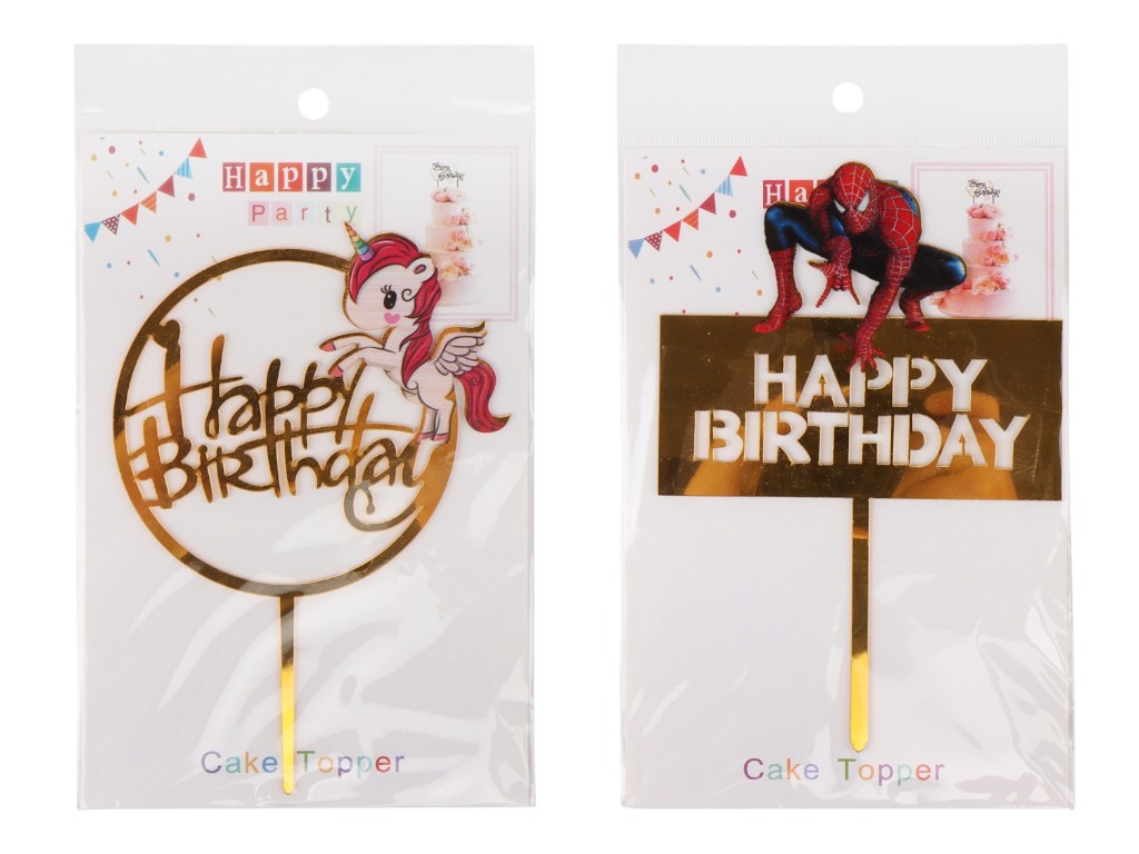 Топпер для торту "Happy Birthday" 8820-005, мікс видів (ціна за 1шт.)