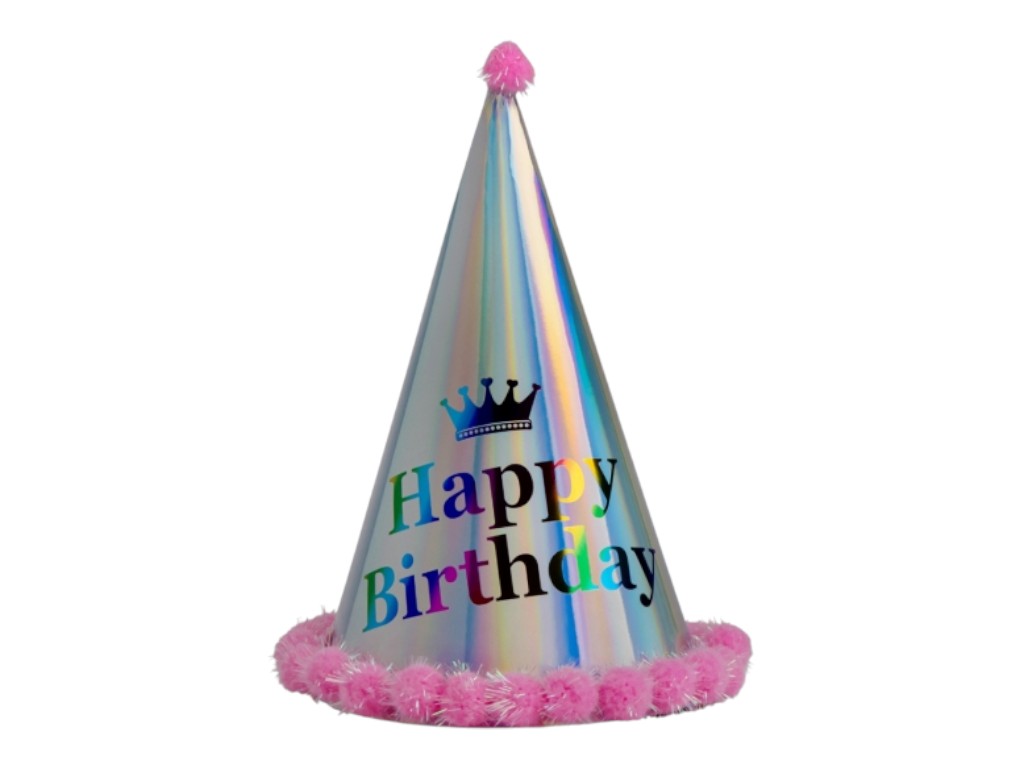 Колпак голографический "Happy Birthday" 9093-006, розовый