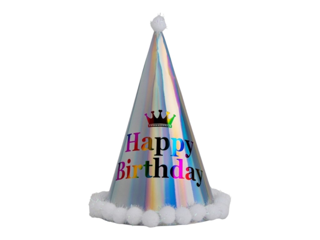 Колпак голографический "Happy Birthday" 9093-008, серый