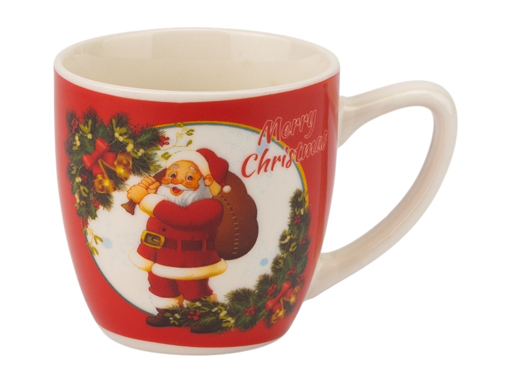 Кружка с ложечкой Happy Santa, 180 мл, праздничный дизайн, 3 вида (цена за 1шт)