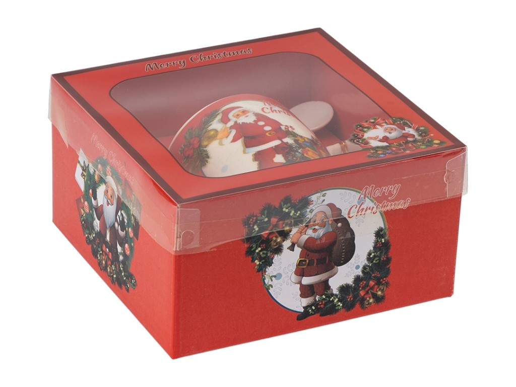 Кружка с ложечкой Happy Santa, 180 мл, праздничный дизайн, 3 вида (цена за 1шт)