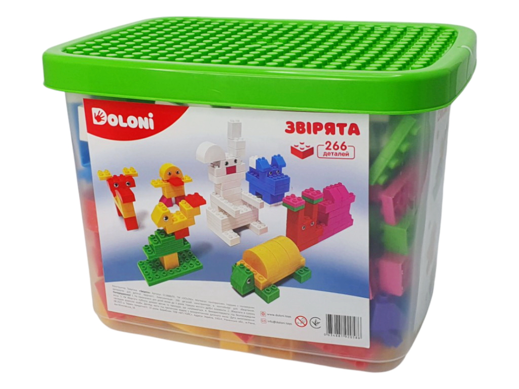 Конструктор блочний Звірята, 266 елементів, у пластиковому боксі, Doloni Toys