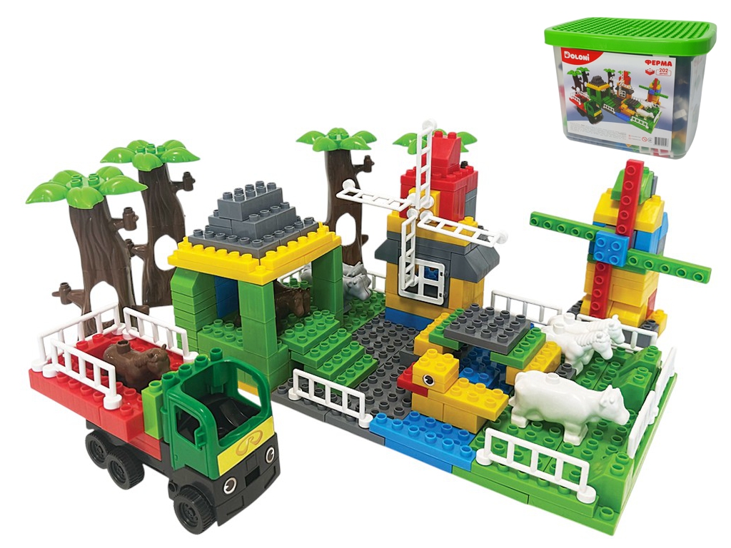 Конструктор сюжетний Ферма, 202 елементи, у пластиковому боксі, Doloni Toys