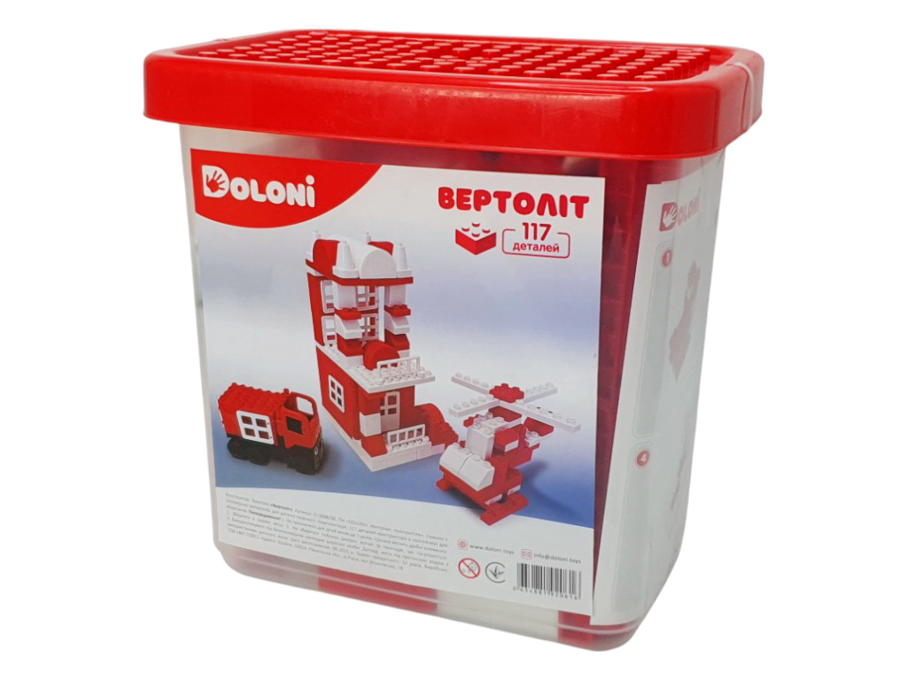 Конструктор блоковий Вертоліт, 117 деталей, у пластиковому контейнері, Doloni Toys