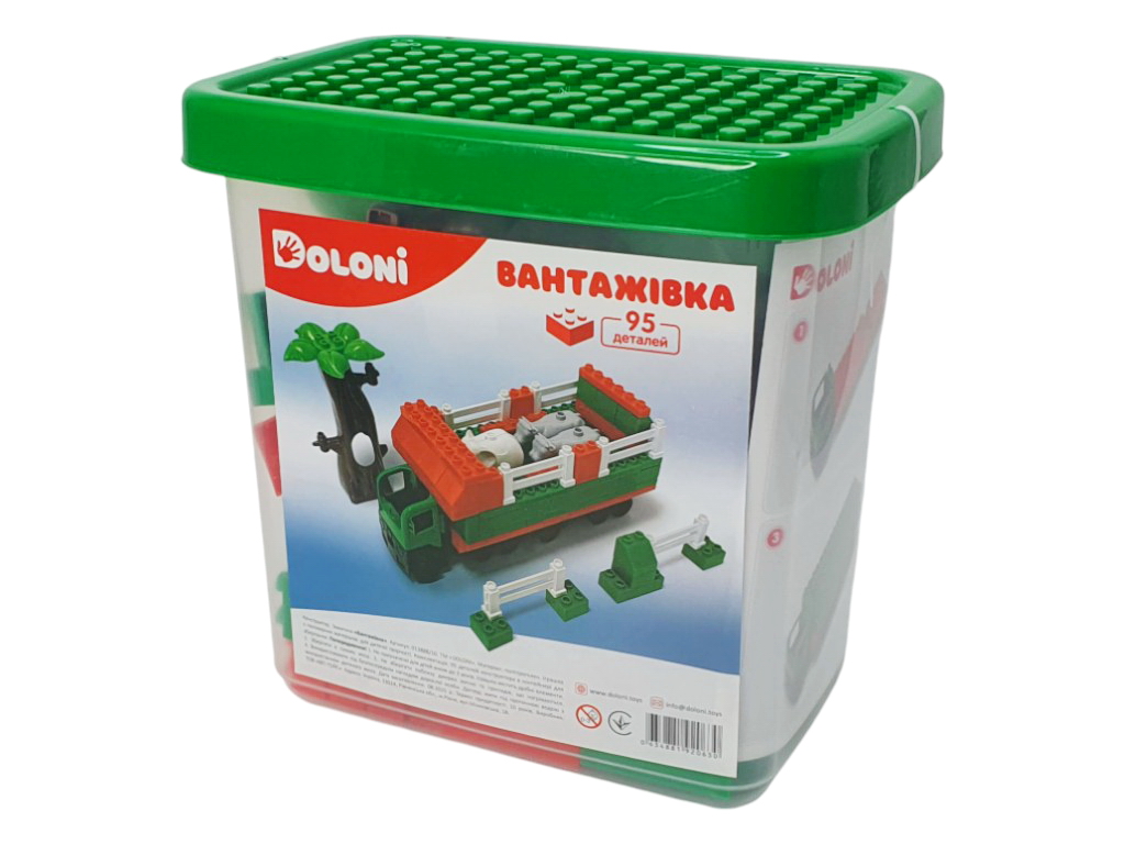 Конструктор блочный Грузовик, 95 деталей, в пластиковом контейнере, Doloni Toys