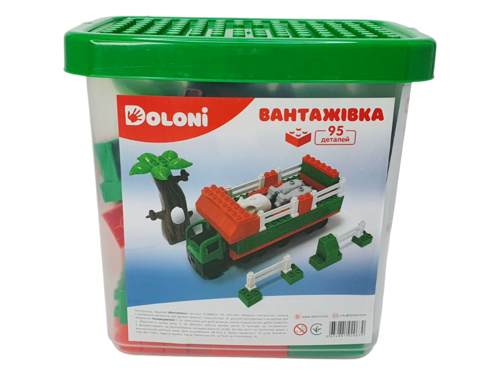 Конструктор блочный Грузовик, 95 деталей, в пластиковом контейнере, Doloni Toys