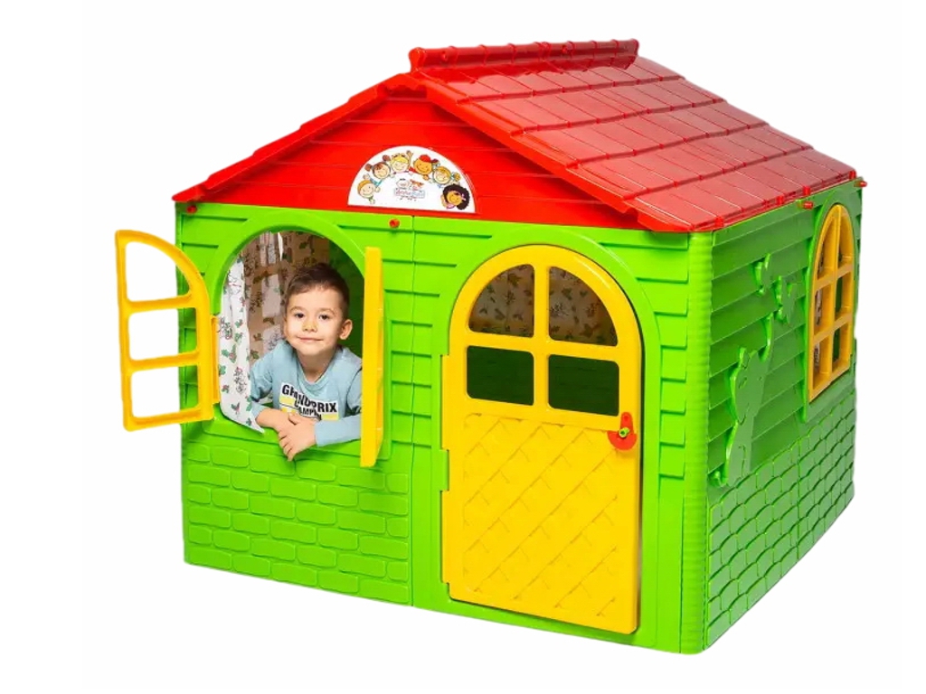 Домик детский с шторками салатовый-красный в коробке, Doloni Toys 02550/3